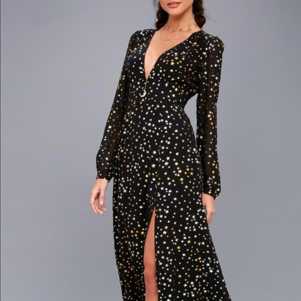 Lulus Sparks Fly Star Print Long Sleeve Maxi
